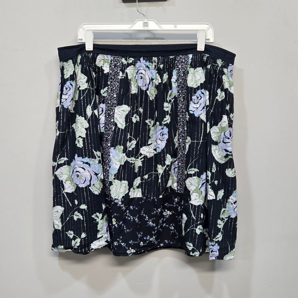 New York & Company Skirt‎ Plus 16 Black Floral Patchwork Metallic Boho Cottage